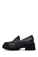 Woman Black Chunky-Heeled Leather Masculine Loafer | Derimod Woman Black Chunky-Heeled Leather Masculine Loafer | Derimod