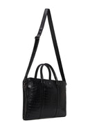 Unisex Black Long Strap Crocodile Pattern Leather Briefcase | Derimod Unisex Black Long Strap Crocodile Pattern Leather Briefcase | Derimod