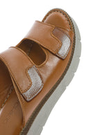 Women's Tan Double-Strap Leather Comfort Slippers | Derimod Women's Tan Double-Strap Leather Comfort Slippers | Derimod