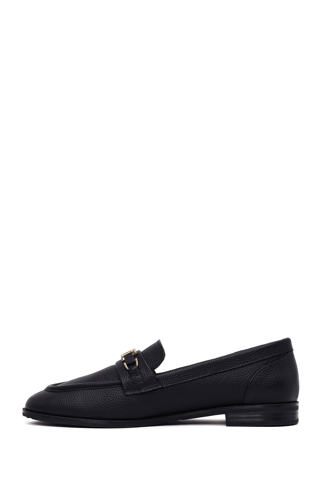 Kadın Siyah Tokalı Maskülen Deri Loafer