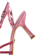 Women's Pink Ankle Strap Stone Thin Heel Sandals | Derimod Women's Pink Ankle Strap Stone Thin Heel Sandals | Derimod