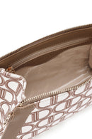 Women's Beige Long Strap Fabric Monogram Patterned Clutch Bag | Derimod Women's Beige Long Strap Fabric Monogram Patterned Clutch Bag | Derimod