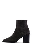 Women's Anthracite Suede Leather Heeled Cowboy Boots | Derimod Women's Anthracite Suede Leather Heeled Cowboy Boots | Derimod