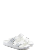Birkenstock Women's White Leather Double Buckle Arizona Eva Slippers | Derimod Birkenstock Women's White Leather Double Buckle Arizona Eva Slippers | Derimod