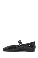 Women's Black Banded Patterned Leather Ballerinas | Derimod Women's Black Banded Patterned Leather Ballerinas | Derimod