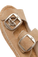 Women's Beige Buckled Suede Leather Espadrille Slippers | Derimod Women's Beige Buckled Suede Leather Espadrille Slippers | Derimod