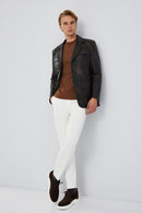 Kane Men's Brown Vintage Blazer Safari Leather Jacket | Derimod Kane Men's Brown Vintage Blazer Safari Leather Jacket | Derimod