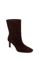 Woman Brown Thin Heeled Printed Suede Boots | Derimod Woman Brown Thin Heeled Printed Suede Boots | Derimod