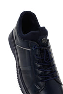Men's Navy Blue Lace-Up Leather Sneaker | Derimod Men's Navy Blue Lace-Up Leather Sneaker | Derimod
