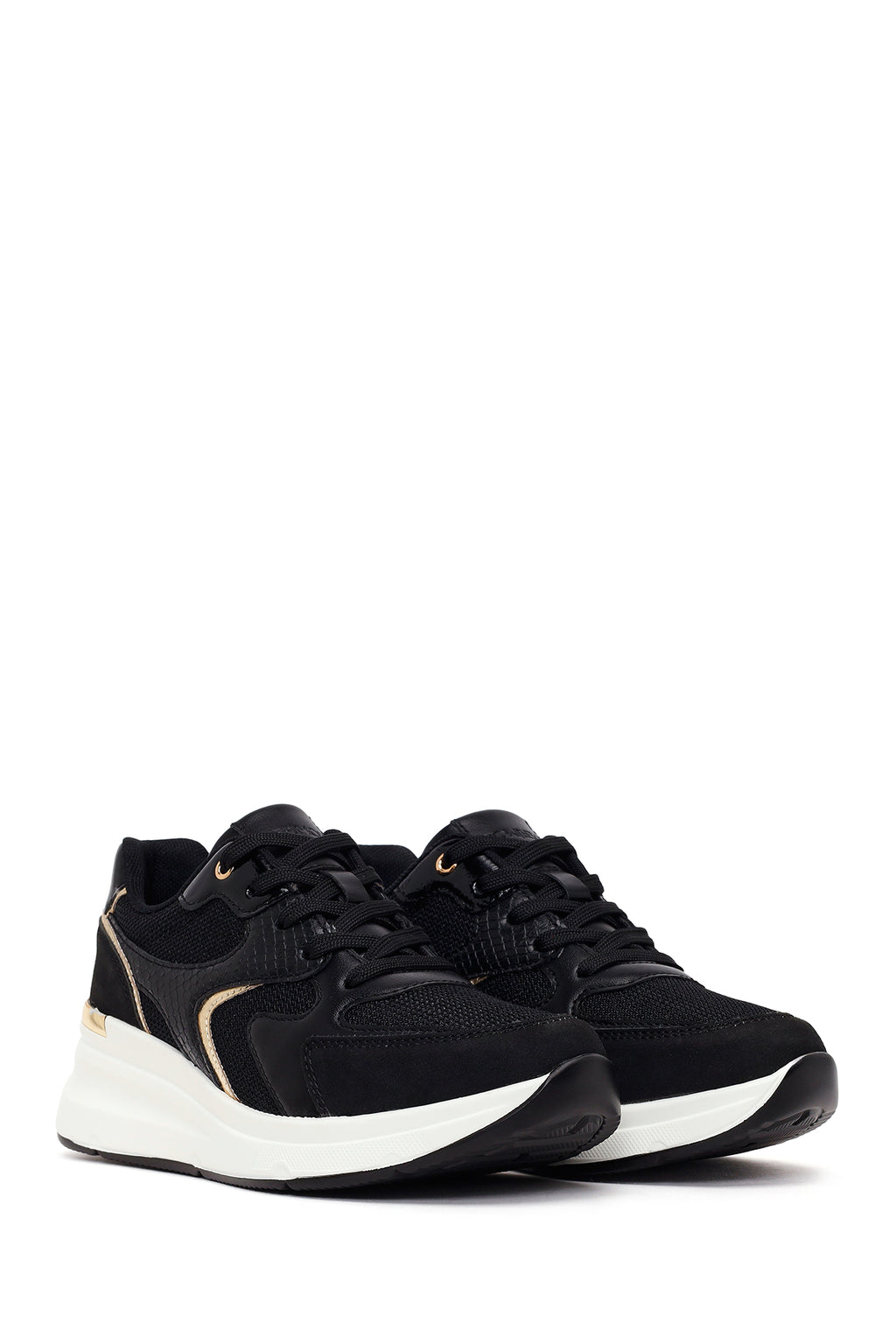 Kadın Siyah Bağcıklı Dolgu Topuklu Sneaker