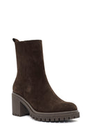 Kadın Kahverengi Topuklu Fermuarlı Süet Deri Bot | Derimod Kadın Kahverengi Topuklu Fermuarlı Süet Deri Bot | Derimod