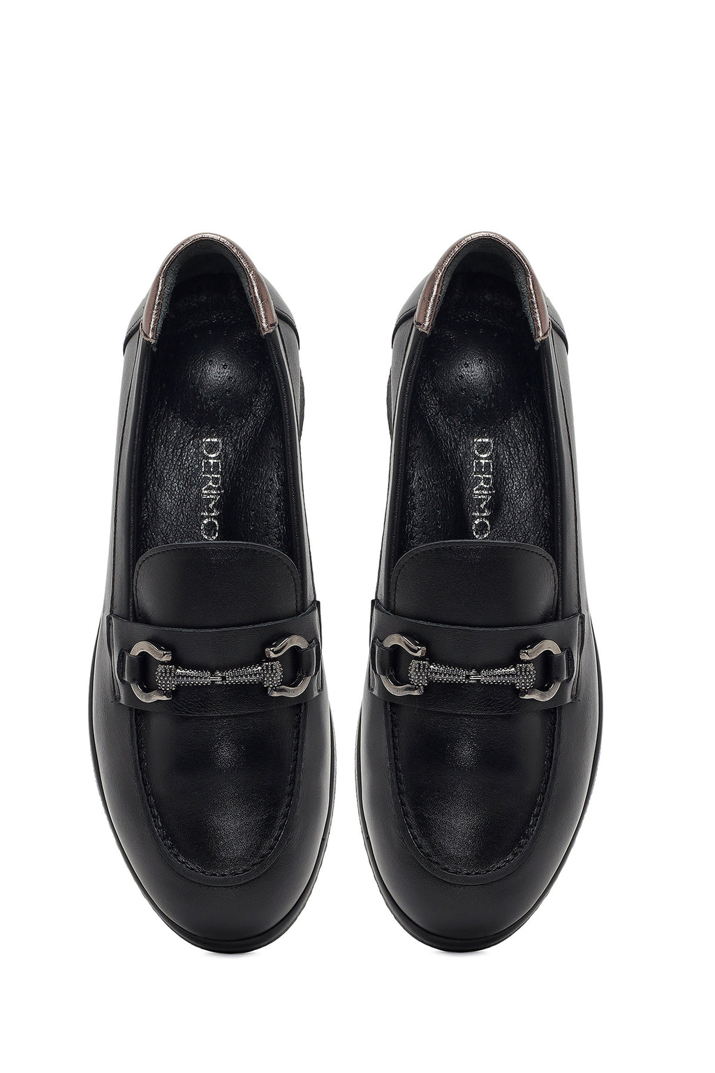 Kadın Siyah Tokalı Dolgu Topuklu Deri Comfort Loafer