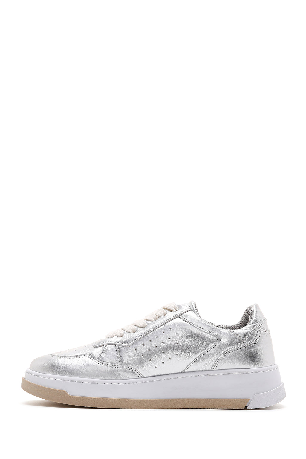 Kadın Gümüş Deri Sneaker