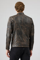 Morant Men's Brown Vintage Slim-Fit Leather Jacket | Derimod Morant Men's Brown Vintage Slim-Fit Leather Jacket | Derimod