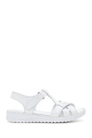 Kadın Beyaz Bantlı Deri Comfort Sandalet | Derimod Kadın Beyaz Bantlı Deri Comfort Sandalet | Derimod