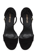 Women's Black Ankle Strap Thin High Heel Suede Leather Shoes | Derimod Women's Black Ankle Strap Thin High Heel Suede Leather Shoes | Derimod