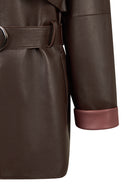 Beverly Woman Brown Zip Closure Shirt Collar Leather Trench Coat | Derimod Beverly Woman Brown Zip Closure Shirt Collar Leather Trench Coat | Derimod