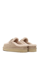Woman Beige Thick-Soled Fur-Lined Suede Teddy Slipper | Derimod Woman Beige Thick-Soled Fur-Lined Suede Teddy Slipper | Derimod