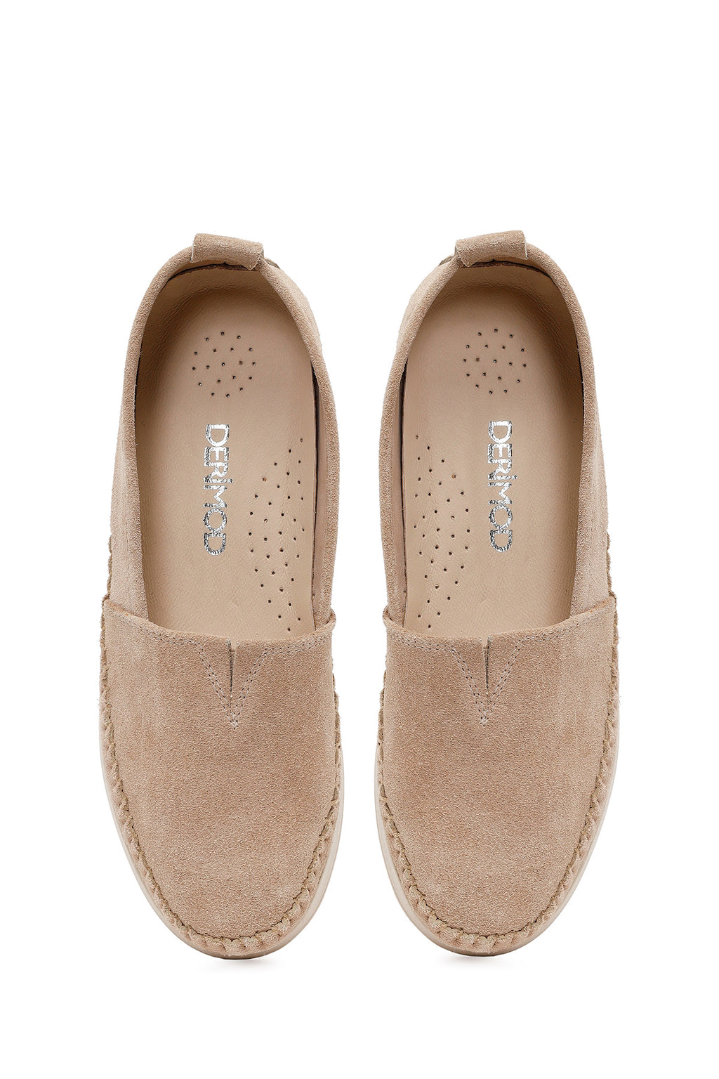 Kadın Bej Kalın Tabanlı Süet Deri Konfor Loafer
