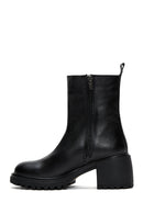 Women's Black Leather Zippered Heeled Boots | Derimod Women's Black Leather Zippered Heeled Boots | Derimod