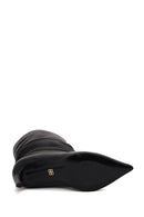 Woman Black Thin High-Heeled Leather Boots | Derimod Woman Black Thin High-Heeled Leather Boots | Derimod