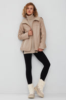 Roma Kadın Bej Kapüşonlu Çift Taraflı Oversize Deri Ceket | Derimod Roma Kadın Bej Kapüşonlu Çift Taraflı Oversize Deri Ceket | Derimod