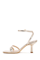 Women's Gold Metallic Ankle Strap Thin Heel Sandals | Derimod Women's Gold Metallic Ankle Strap Thin Heel Sandals | Derimod