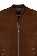Howard Male Brown Slim-Fit Suede Leather Jacket | Derimod Howard Male Brown Slim-Fit Suede Leather Jacket | Derimod