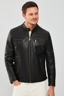 Demar Erkek Siyah Slim-Fit Deri Ceket | Derimod Demar Erkek Siyah Slim-Fit Deri Ceket | Derimod