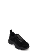 Kadın Siyah Bağcıklı Kalın Tabanlı Süet Deri Sneaker | Derimod Kadın Siyah Bağcıklı Kalın Tabanlı Süet Deri Sneaker | Derimod