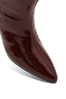 Woman Burgundy Short Thin-Heeled Patent Leather Boots | Derimod Woman Burgundy Short Thin-Heeled Patent Leather Boots | Derimod