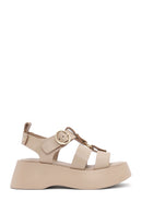 Women's Beige Ankle Strap Thick Soled Leather Sandals | Derimod Women's Beige Ankle Strap Thick Soled Leather Sandals | Derimod
