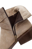 Woman Beige Zippered Suede Leather Cowboy Boots | Derimod Woman Beige Zippered Suede Leather Cowboy Boots | Derimod