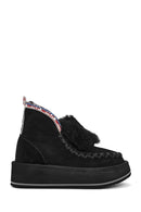 Women's Black Thick-Soled Fur Suede Leather Boots | Derimod Women's Black Thick-Soled Fur Suede Leather Boots | Derimod