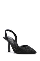 Women's Black Stone Open-Back Heeled Shoes | Derimod Women's Black Stone Open-Back Heeled Shoes | Derimod