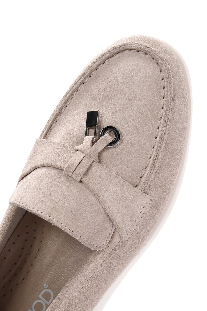 Kadın Bej Süet Deri Comfort Loafer_6