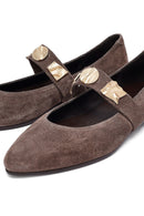 Woman Mink Buckled Suede Leather Ballet Flat | Derimod Woman Mink Buckled Suede Leather Ballet Flat | Derimod