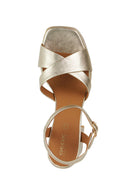 Geox Women's Gold Soledea Ankle Strap Thick Heeled Leather Sandals | Derimod Geox Women's Gold Soledea Ankle Strap Thick Heeled Leather Sandals | Derimod