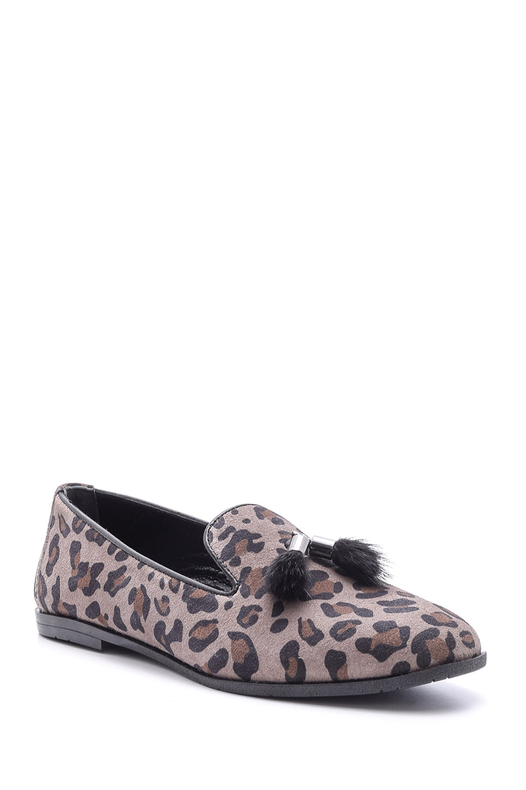 Kadın Deri Leopar Desenli Loafer