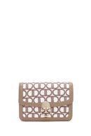 Women's Beige Long Strap Fabric Monogram Patterned Crossbody Bag | Derimod Women's Beige Long Strap Fabric Monogram Patterned Crossbody Bag | Derimod