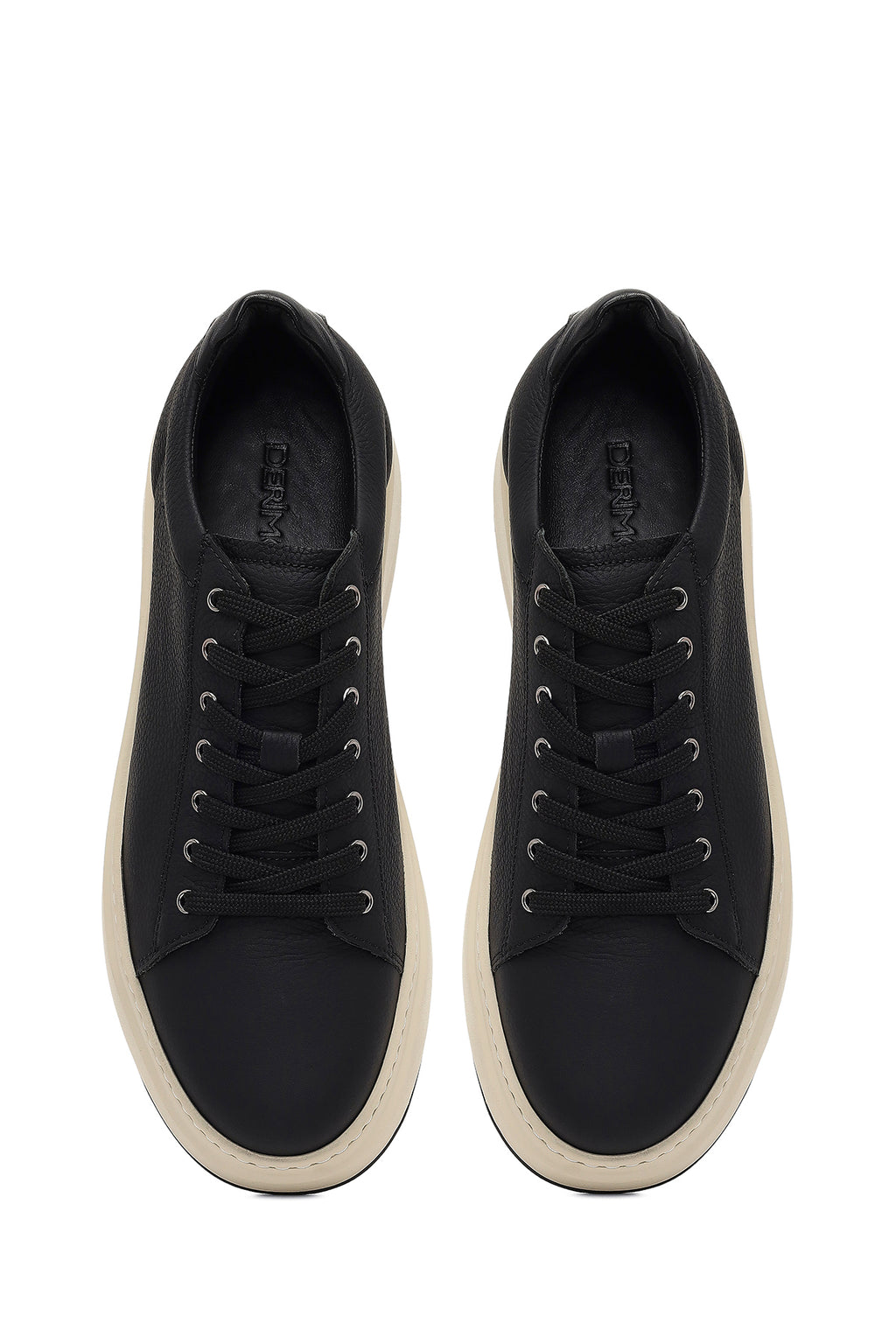 Erkek Siyah Bağcıklı Kalın Tabanlı Deri Sneaker