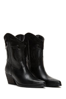Women's Black Heeled Leather Cowboy Boots | Derimod Women's Black Heeled Leather Cowboy Boots | Derimod