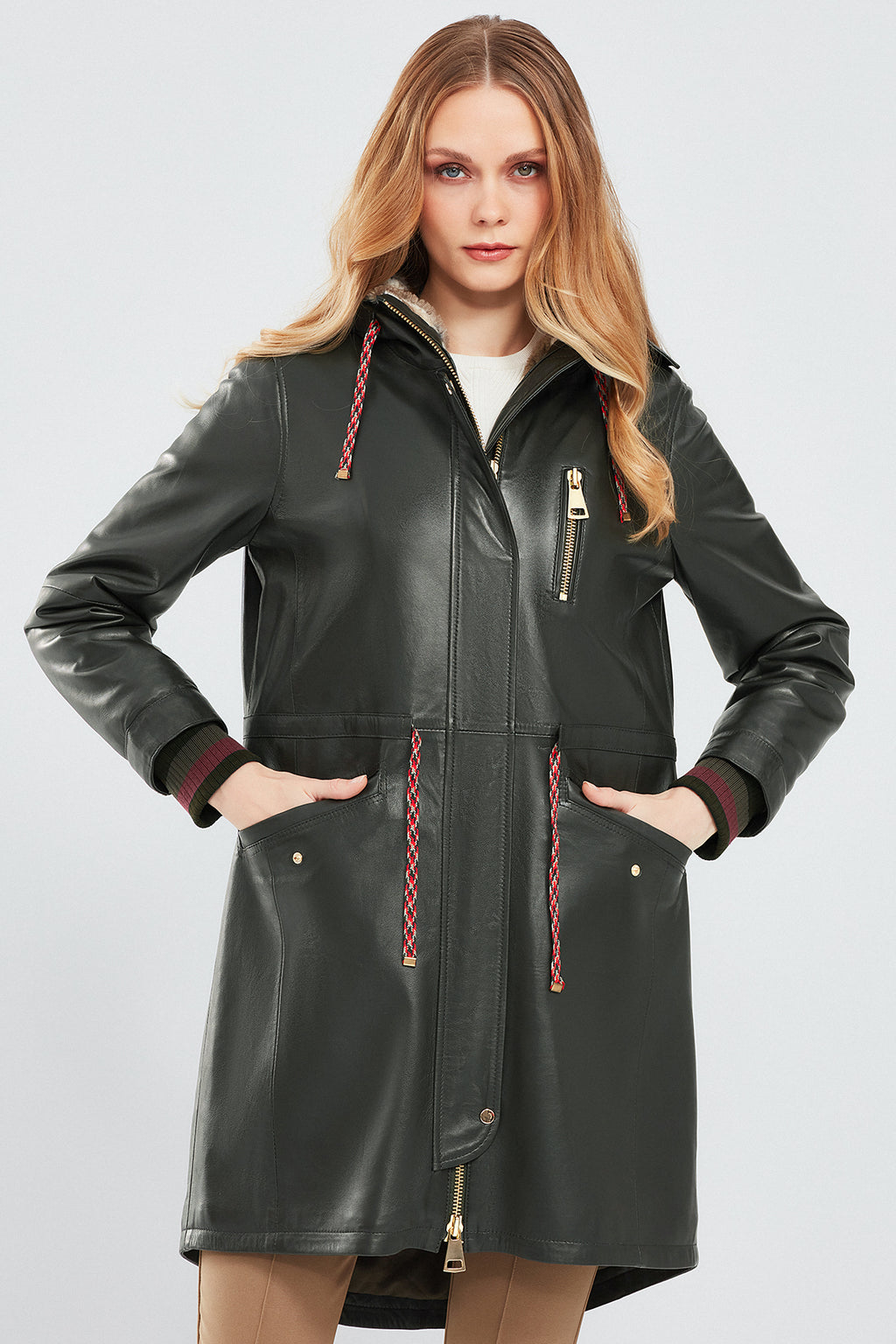 Valentina Kadın Yeşil Kürklü Deri Parka