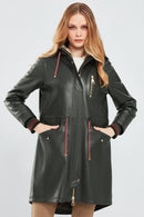 Valentina Women's Green Fur Leather Parka | Derimod Valentina Women's Green Fur Leather Parka | Derimod