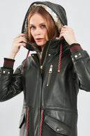 Valentina Women's Green Fur Leather Parka | Derimod Valentina Women's Green Fur Leather Parka | Derimod