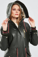 Valentina Women's Green Fur Leather Parka | Derimod Valentina Women's Green Fur Leather Parka | Derimod