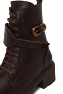 Woman Brown Zip Closure Thick-Heeled Leather Combat Boots | Derimod Woman Brown Zip Closure Thick-Heeled Leather Combat Boots | Derimod