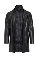 Barella Men's Black Collar Furry Leather Trench Coat | Derimod Barella Men's Black Collar Furry Leather Trench Coat | Derimod