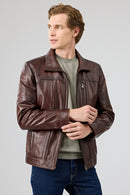 Bruno Men's Brown Leather Jacket | Derimod Bruno Men's Brown Leather Jacket | Derimod