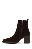 Woman Brown Zip Closure Chunky Heeled Suede Boots | Derimod Woman Brown Zip Closure Chunky Heeled Suede Boots | Derimod